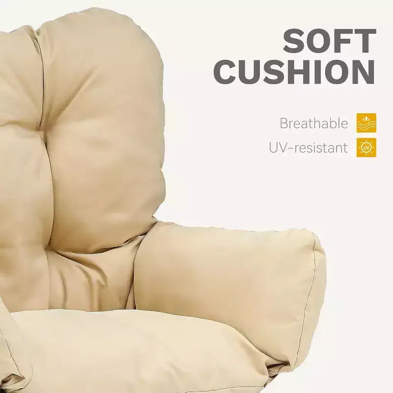 Fauteuil à bascule d'extérieur en osier en forme d'œuf avec coussins, capacité de 113 kg