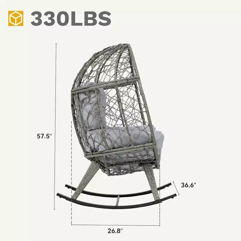 Fauteuil à bascule d'extérieur en osier en forme d'œuf avec coussins, capacité de 113 kg