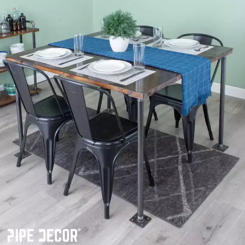 Pipe Decor Pieds de table à bride carrée 2,54 cm x 76,2 cm - Lot de 4