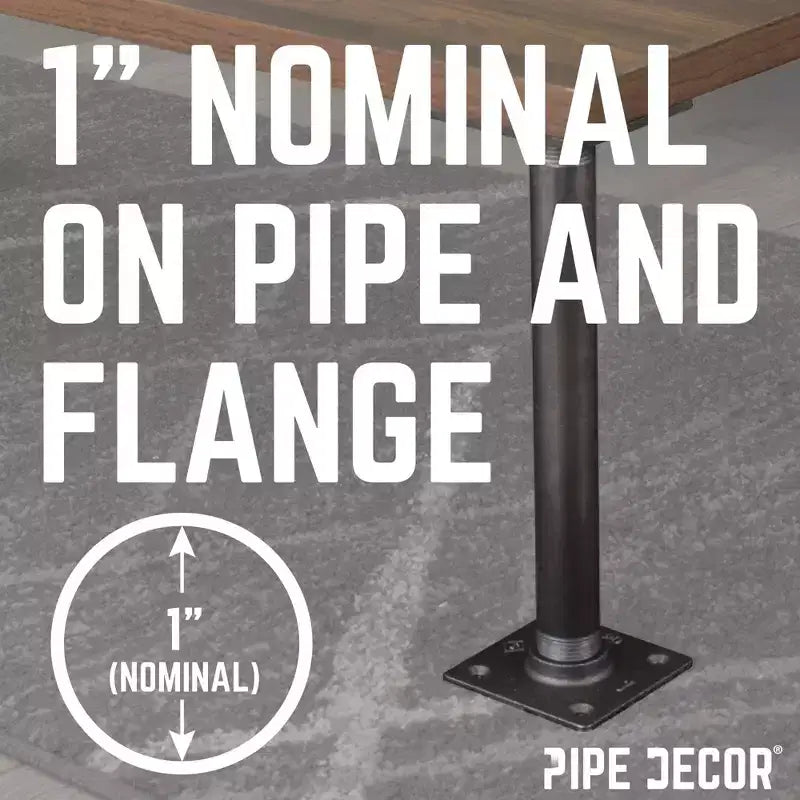 Pipe Decor Pieds de table à bride carrée 2,54 cm x 76,2 cm - Lot de 4