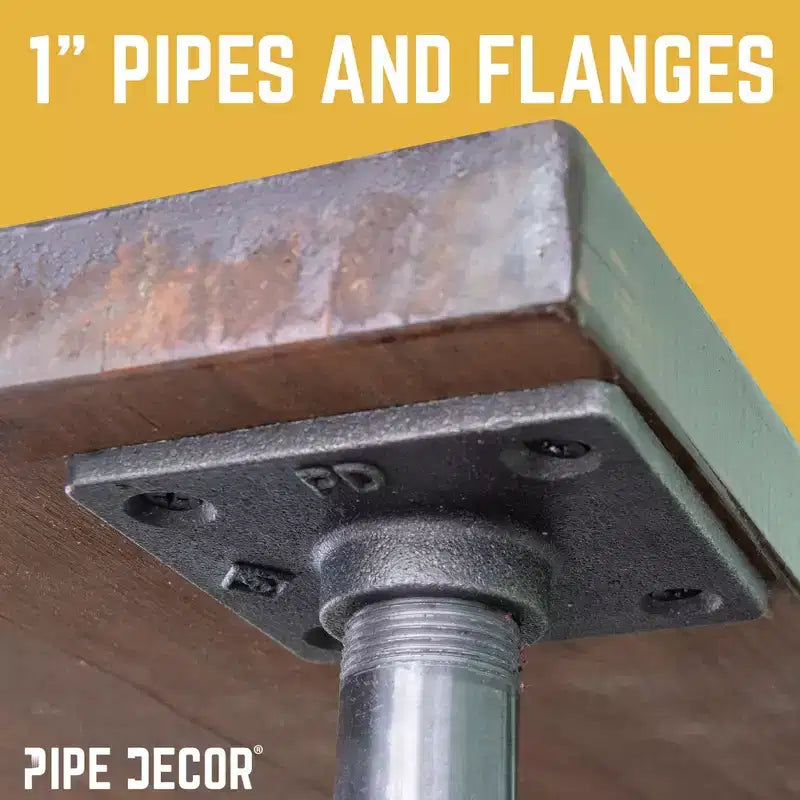 Pipe Decor Pieds de table à bride carrée 2,54 cm x 76,2 cm - Lot de 4