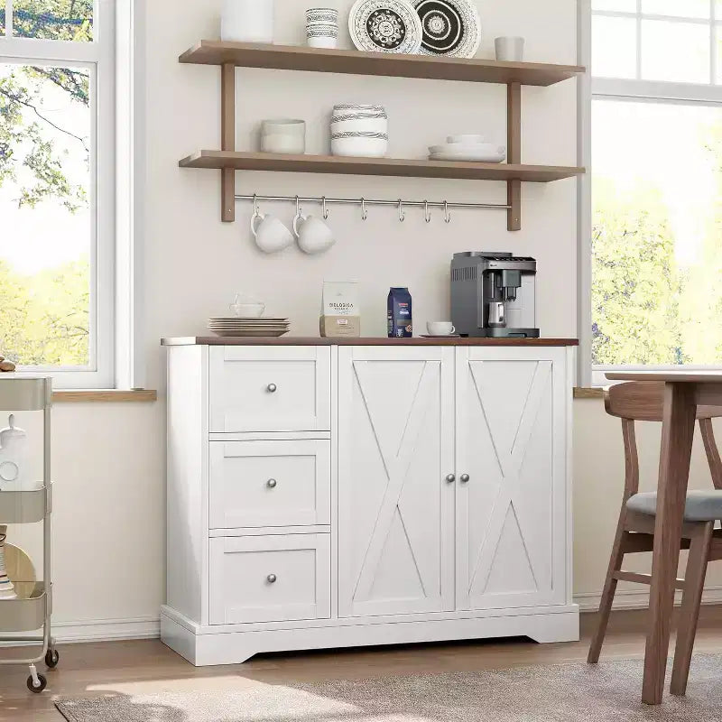 COZONY Buffet avec rangement, Meuble de cuisine avec tiroirs et portes, Meuble de bar à café multifonctionnel pour salon et salle à manger