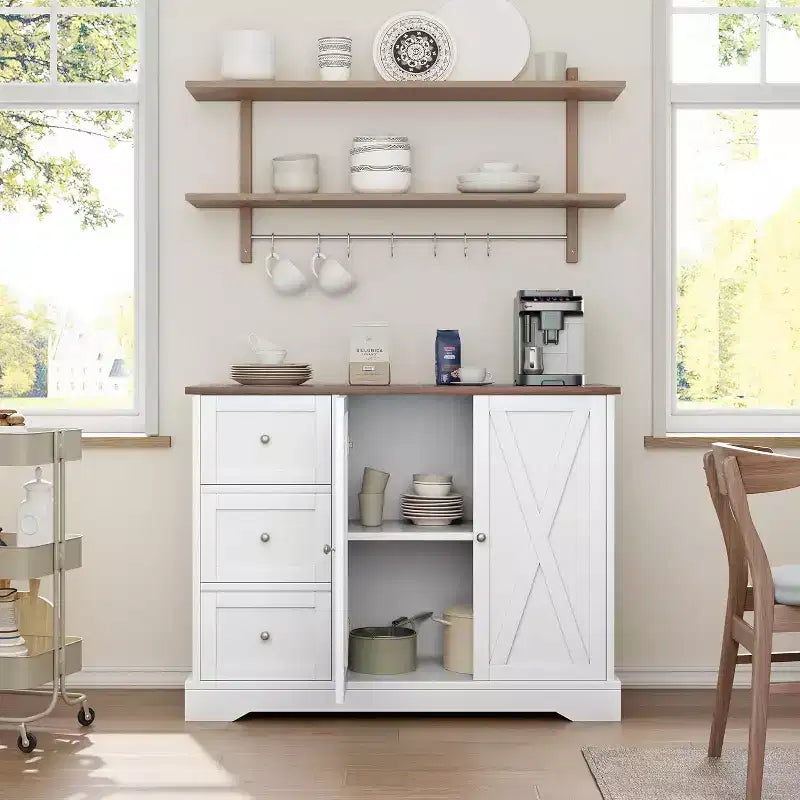 COZONY Buffet avec rangement, Meuble de cuisine avec tiroirs et portes, Meuble de bar à café multifonctionnel pour salon et salle à manger