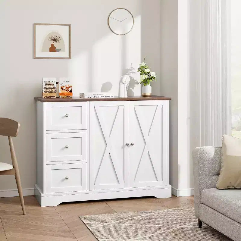 COZONY Buffet avec rangement, Meuble de cuisine avec tiroirs et portes, Meuble de bar à café multifonctionnel pour salon et salle à manger