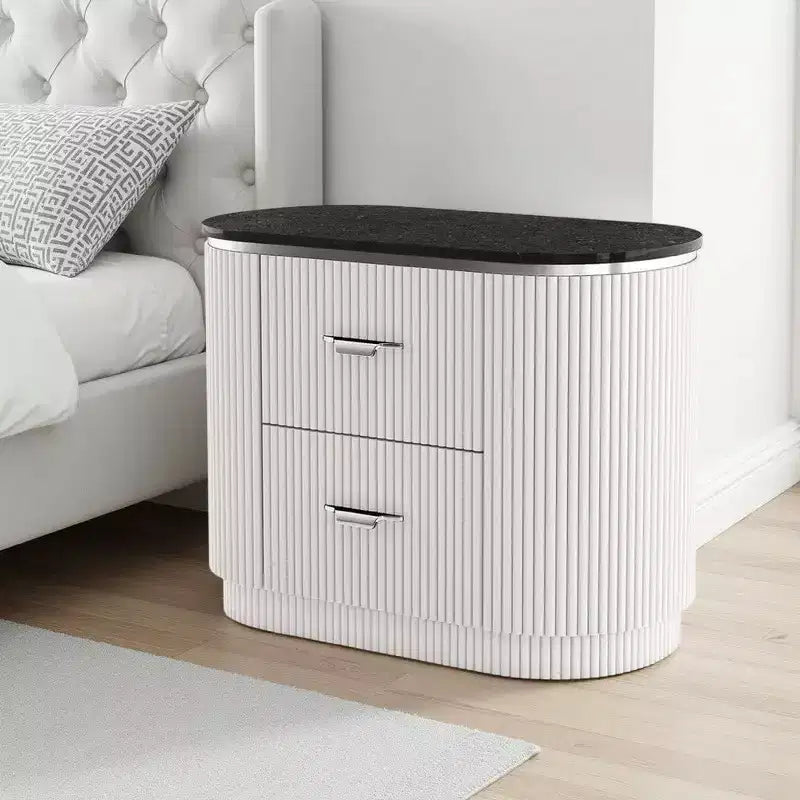 Royal Hampton Nightstand w 2 Drawers, Black Stone Top