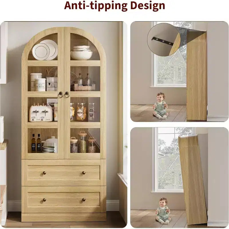 Garde-manger de cuisine voûté de 72 pouces, armoire de rangement de style ferme