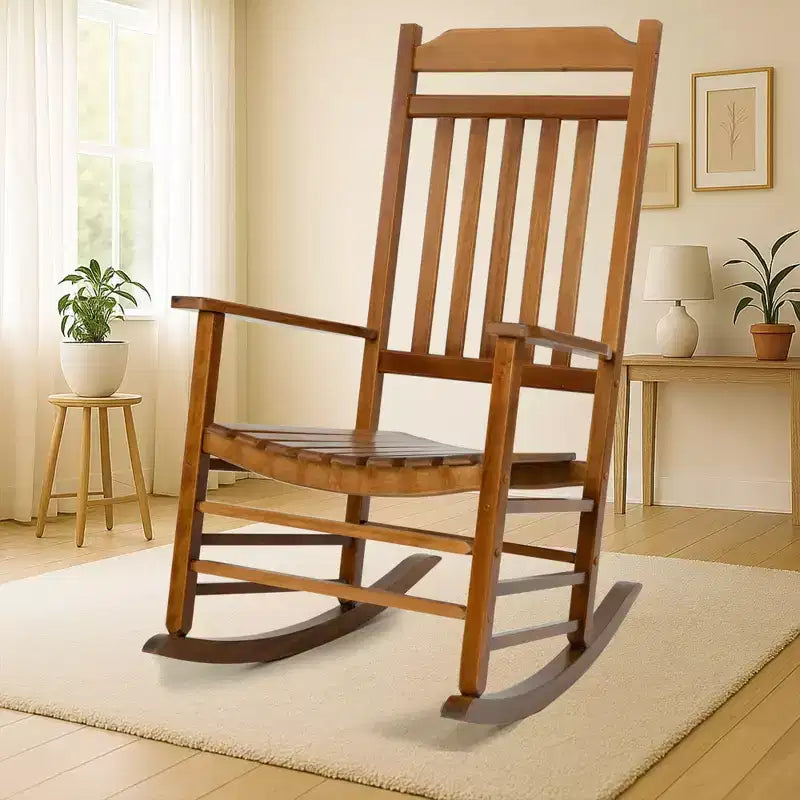 Ensemble de fauteuils à bascule Kozyard à dossier haut et lattes – Bascules en bois massif pour véranda, intérieur ou extérieur