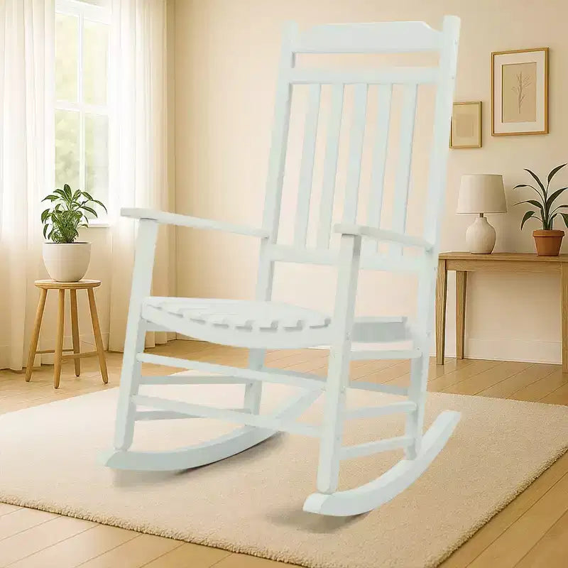 Ensemble de fauteuils à bascule Kozyard à dossier haut et lattes – Bascules en bois massif pour véranda, intérieur ou extérieur