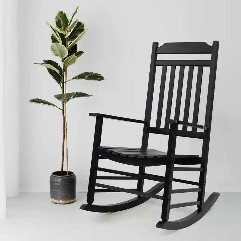 Ensemble de fauteuils à bascule Kozyard à dossier haut et lattes – Bascules en bois massif pour véranda, intérieur ou extérieur