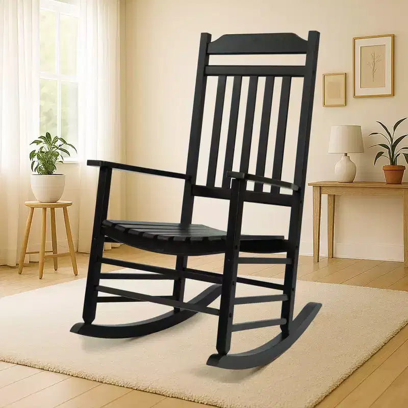 Ensemble de fauteuils à bascule Kozyard à dossier haut et lattes – Bascules en bois massif pour véranda, intérieur ou extérieur