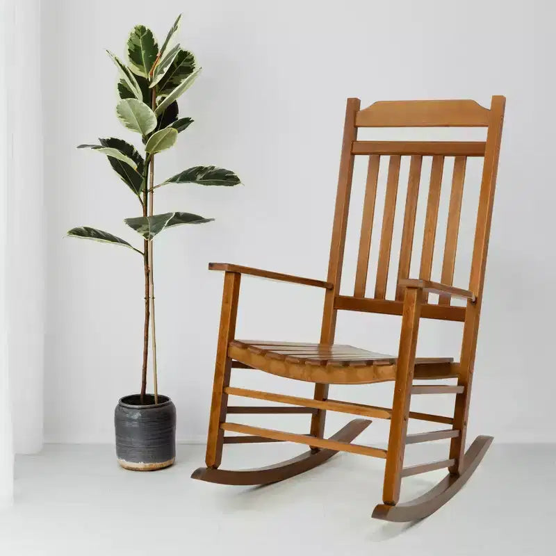 Ensemble de fauteuils à bascule Kozyard à dossier haut et lattes – Bascules en bois massif pour véranda, intérieur ou extérieur