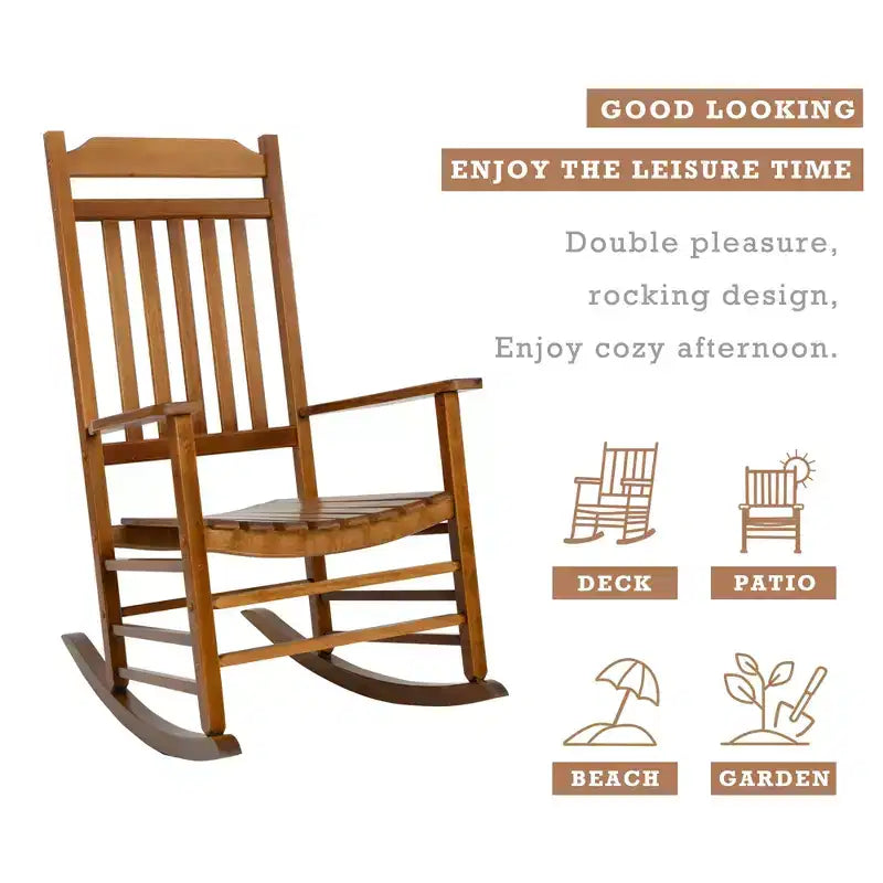 Ensemble de fauteuils à bascule Kozyard à dossier haut et lattes – Bascules en bois massif pour véranda, intérieur ou extérieur