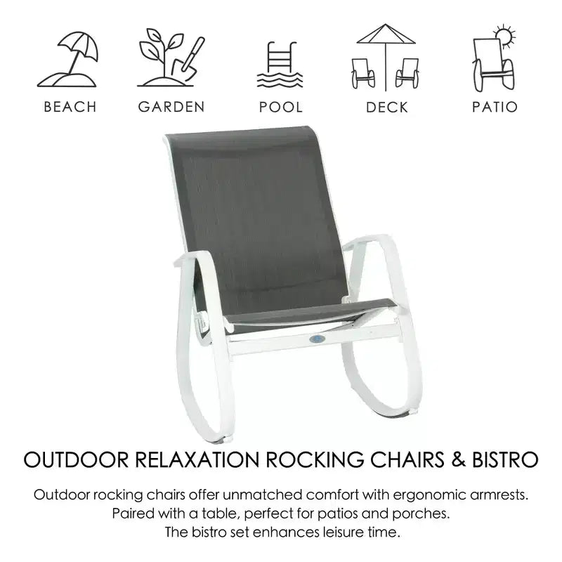 Chaise à bascule d'extérieur Kozyard avec cadre en aluminium thermolaqué et tissu en maille respirant, idéale pour le patio, le porche, le jardin.