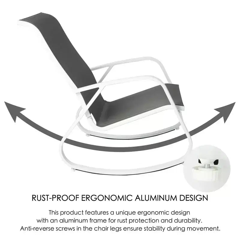 Chaise à bascule d'extérieur Kozyard avec cadre en aluminium thermolaqué et tissu en maille respirant, idéale pour le patio, le porche, le jardin.