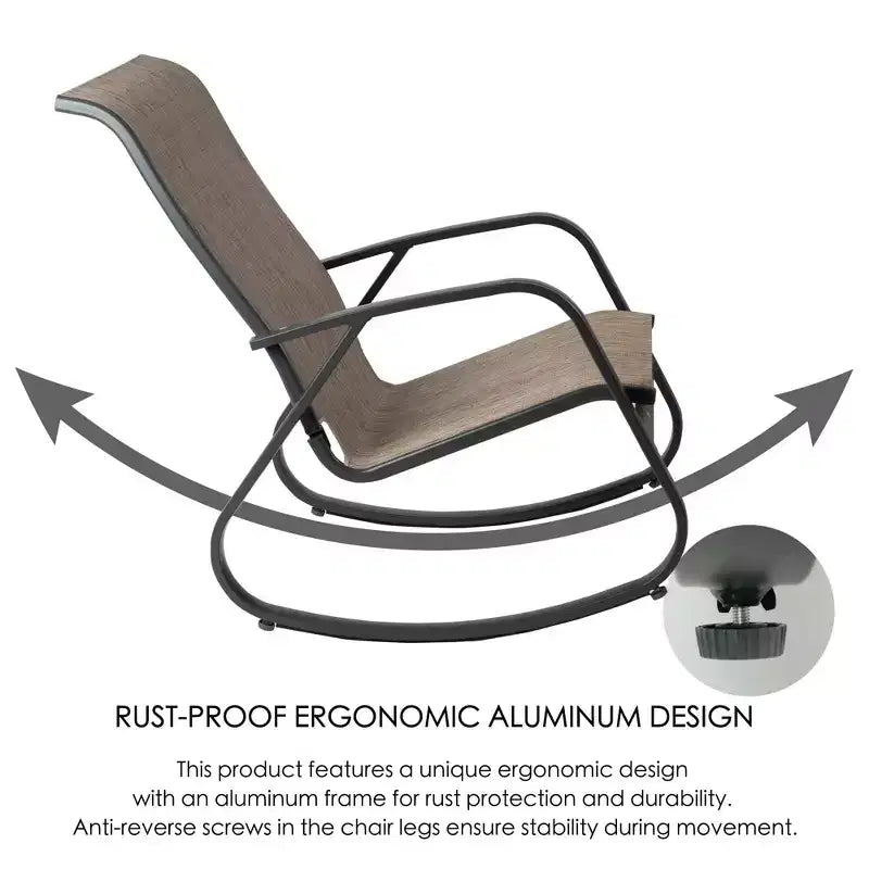 Chaise à bascule d'extérieur Kozyard avec cadre en aluminium thermolaqué et tissu en maille respirant, idéale pour le patio, le porche, le jardin.