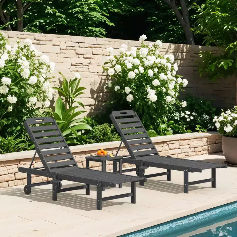 HYLEORY Fauteuil de jardin inclinable en polyéthylène haute densité avec dossier réglable sur 5 positions, roulettes fluides et porte-gobelet (Lot de 2)