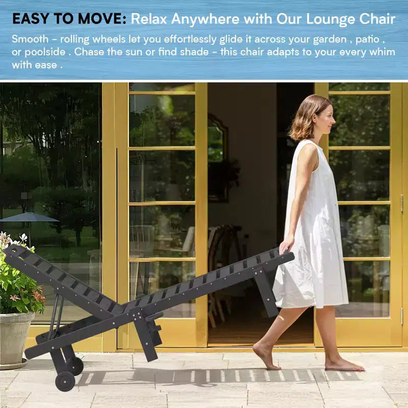 HYLEORY Fauteuil de jardin inclinable en polyéthylène haute densité avec dossier réglable sur 5 positions, roulettes fluides et porte-gobelet (Lot de 2)