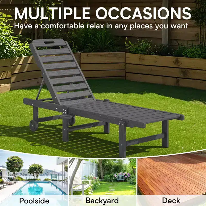 HYLEORY Fauteuil de jardin inclinable en polyéthylène haute densité avec dossier réglable sur 5 positions, roulettes fluides et porte-gobelet (Lot de 2)