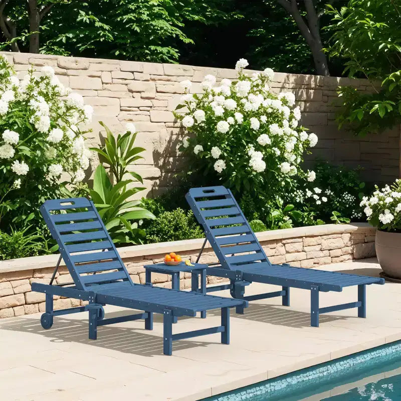 HYLEORY Fauteuil de jardin inclinable en polyéthylène haute densité avec dossier réglable sur 5 positions, roulettes fluides et porte-gobelet (Lot de 2)