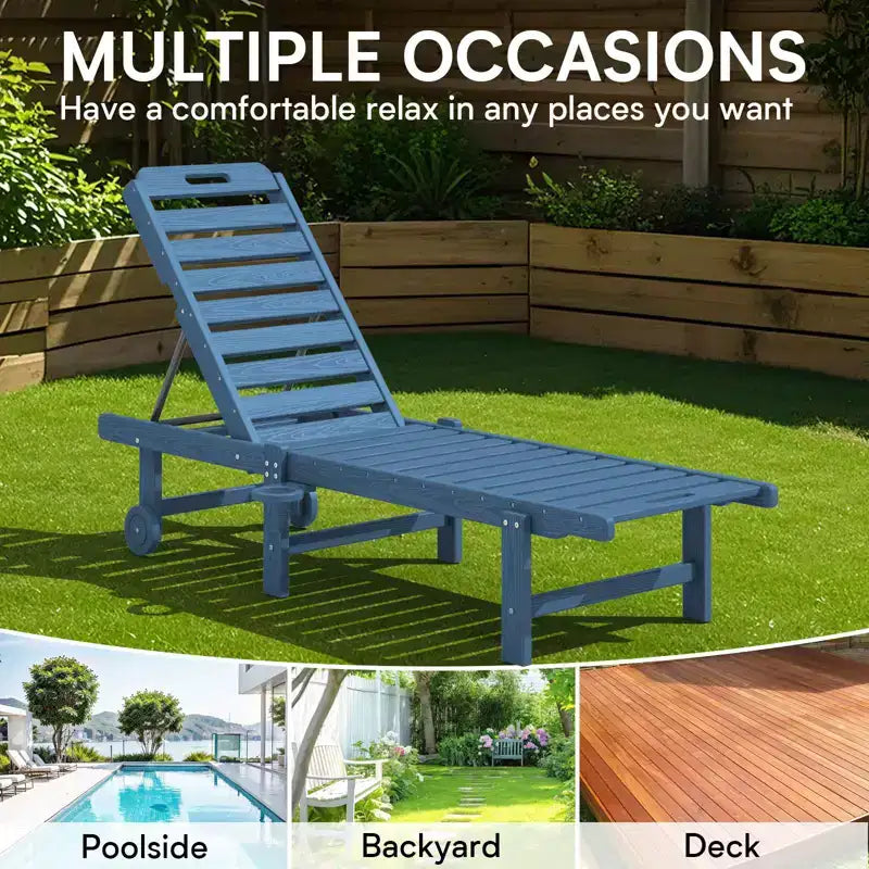 HYLEORY Fauteuil de jardin inclinable en polyéthylène haute densité avec dossier réglable sur 5 positions, roulettes fluides et porte-gobelet (Lot de 2)
