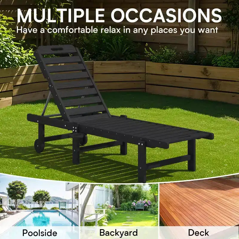 HYLEORY Fauteuil de jardin inclinable en polyéthylène haute densité avec dossier réglable sur 5 positions, roulettes fluides et porte-gobelet (Lot de 2)