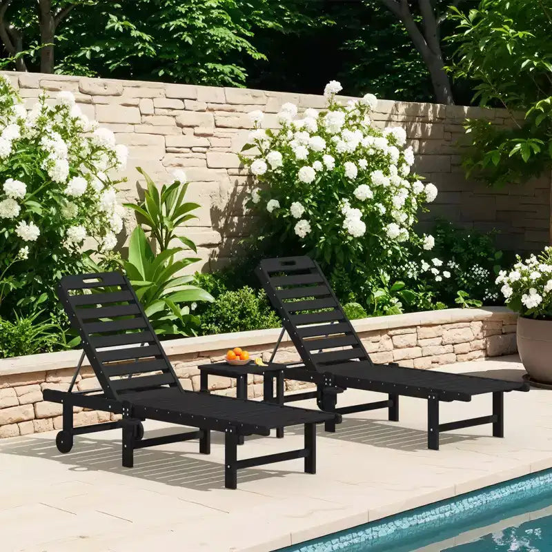 HYLEORY Fauteuil de jardin inclinable en polyéthylène haute densité avec dossier réglable sur 5 positions, roulettes fluides et porte-gobelet (Lot de 2)