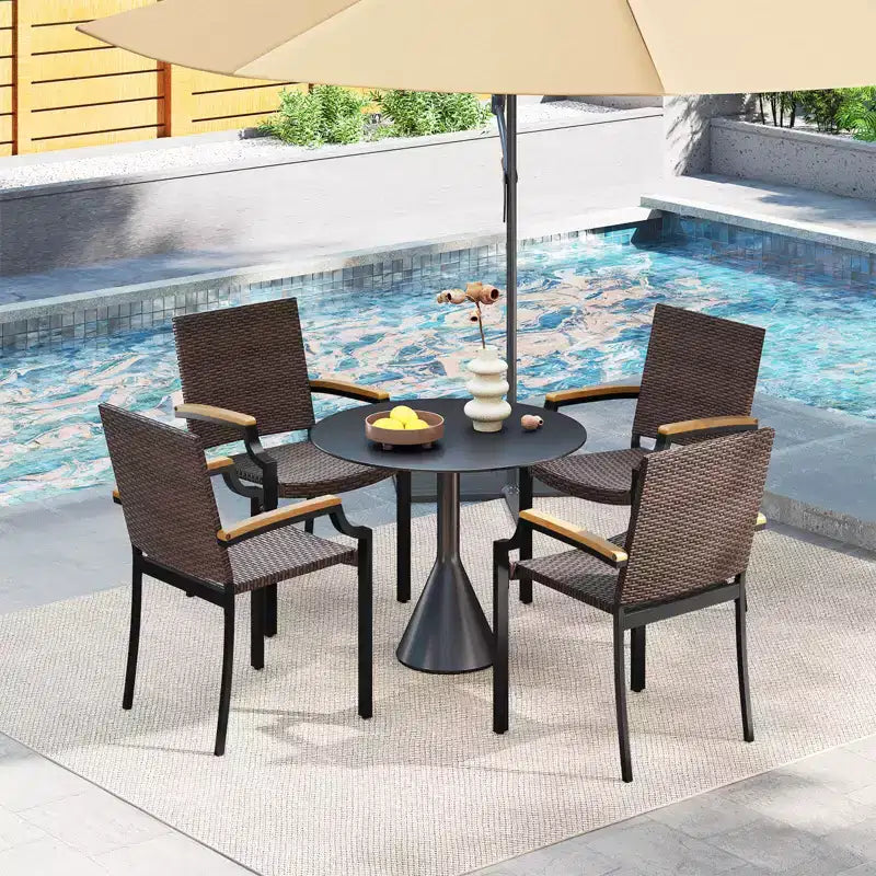 Costway Lot de 2 chaises empilables en osier avec accoudoirs en bois d'acacia et cadre en métal, extérieur