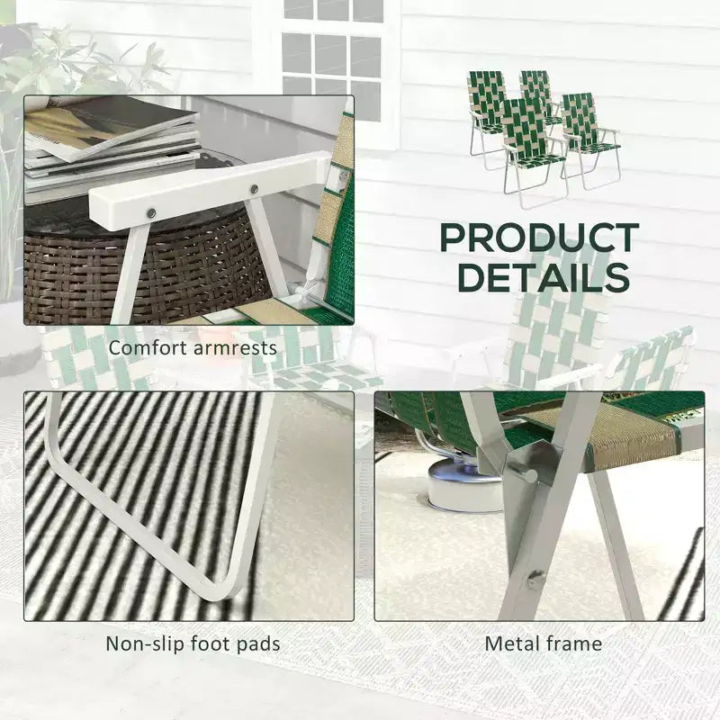 Lot de 4 chaises pliantes de patio, chaises de camping classiques d'extérieur, chaises de jardin portables avec accoudoirs