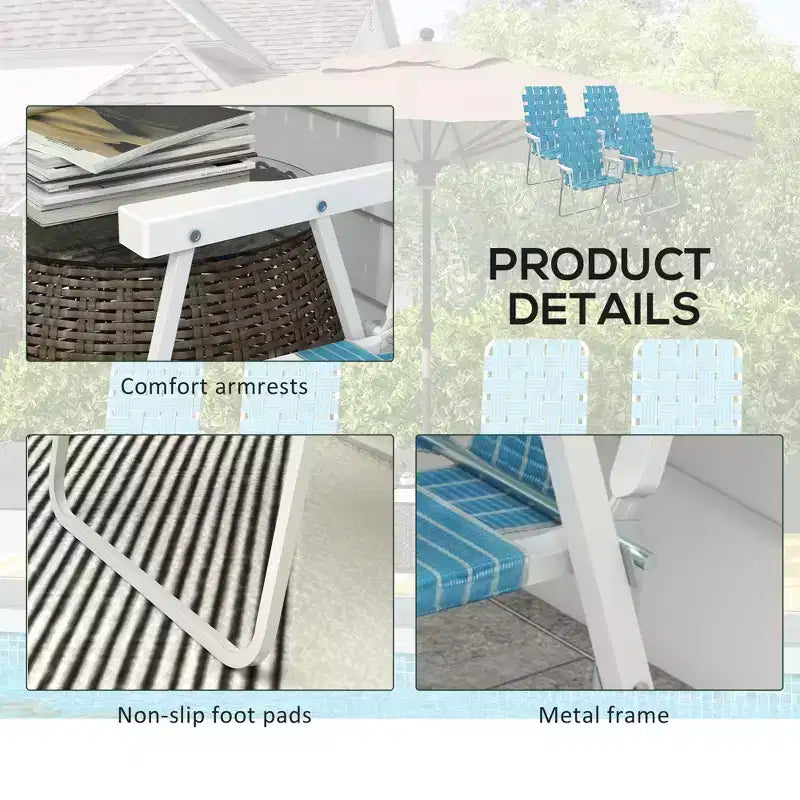 Lot de 4 chaises pliantes de patio, chaises de camping classiques d'extérieur, chaises de jardin portables avec accoudoirs