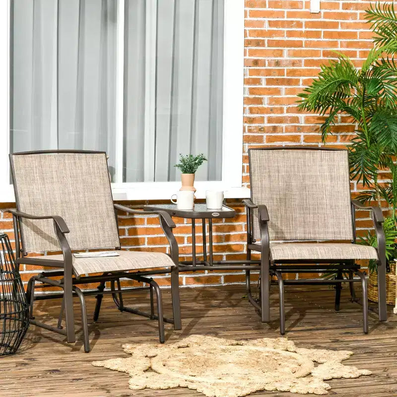 Fauteuils planeurs d'extérieur avec table basse, causeuse balancelle 2 places avec textilène respirant pour jardin, cour et véranda