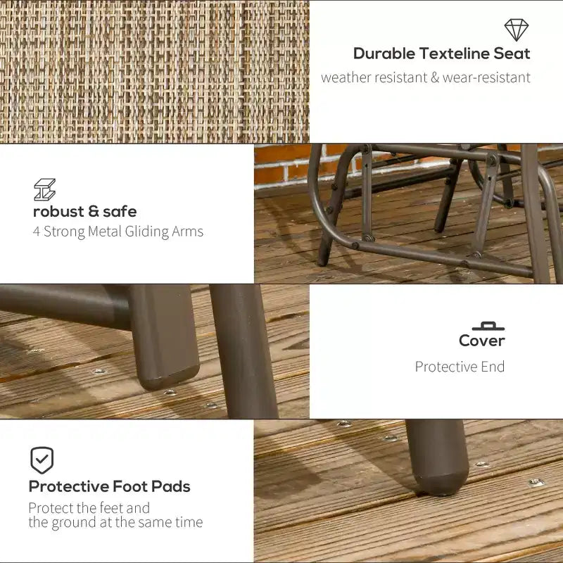 Fauteuils planeurs d'extérieur avec table basse, causeuse balancelle 2 places avec textilène respirant pour jardin, cour et véranda