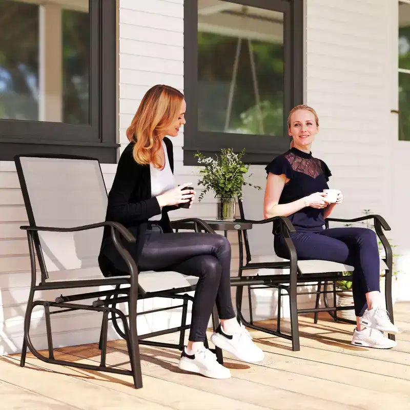 Fauteuils planeurs d'extérieur avec table basse, causeuse balancelle 2 places avec textilène respirant pour jardin, cour et véranda