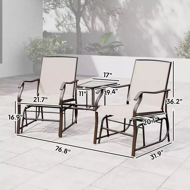 Fauteuils planeurs d'extérieur avec table basse, causeuse balancelle 2 places avec textilène respirant pour jardin, cour et véranda