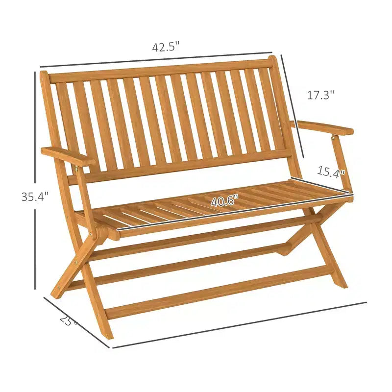 Banc d'extérieur pliant en bois pour 2 personnes avec dossier et accoudoirs pour jardin, porche, parc, balcon