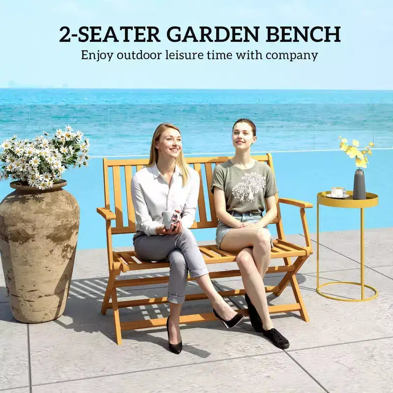 Banc d'extérieur pliant en bois pour 2 personnes avec dossier et accoudoirs pour jardin, porche, parc, balcon
