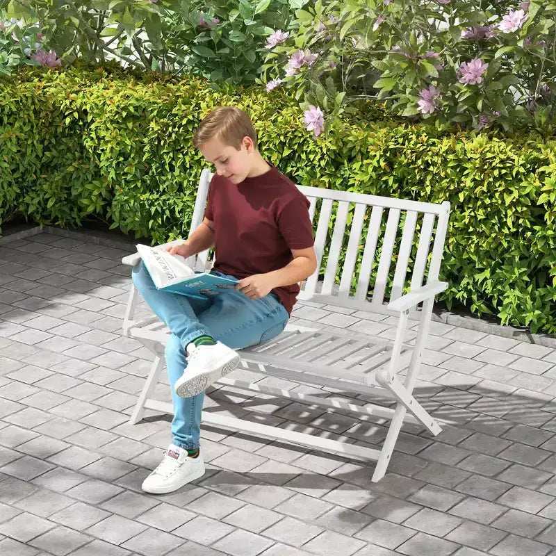 Banc d'extérieur pliant en bois pour 2 personnes avec dossier et accoudoirs pour jardin, porche, parc, balcon