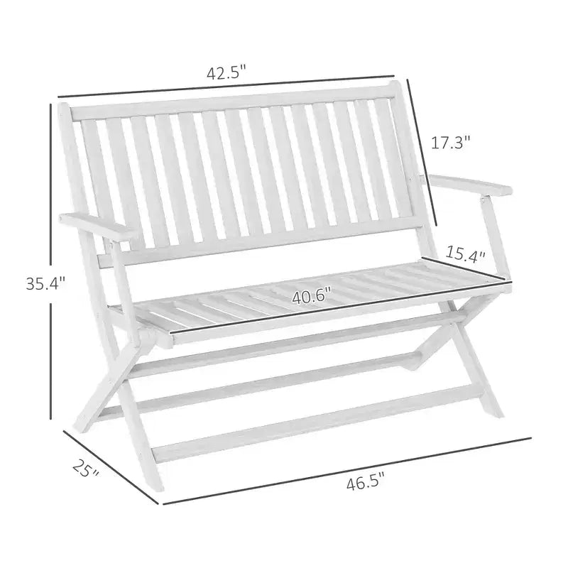 Banc d'extérieur pliant en bois pour 2 personnes avec dossier et accoudoirs pour jardin, porche, parc, balcon