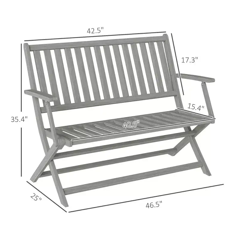 Banc d'extérieur pliant en bois pour 2 personnes avec dossier et accoudoirs pour jardin, porche, parc, balcon