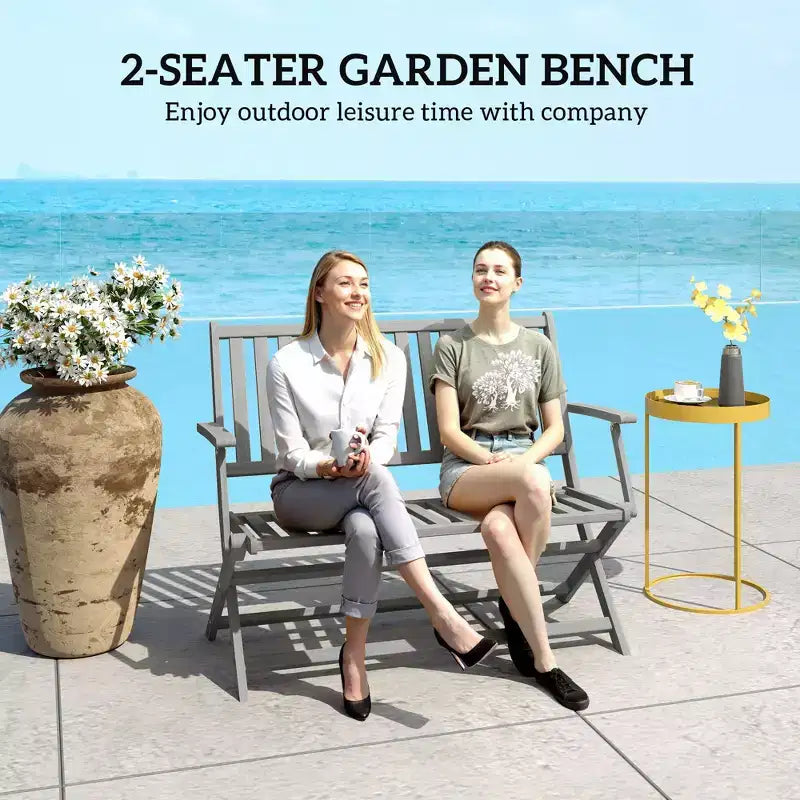 Banc d'extérieur pliant en bois pour 2 personnes avec dossier et accoudoirs pour jardin, porche, parc, balcon