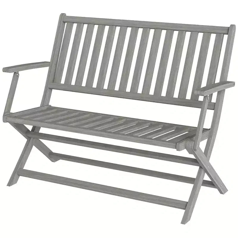 2-Person Foldable Wood Outdoor Bench with Backrest and Armrests for Garden, Porch, Park, Balcony