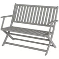 2-Person Foldable Wood Outdoor Bench with Backrest and Armrests for Garden, Porch, Park, Balcony