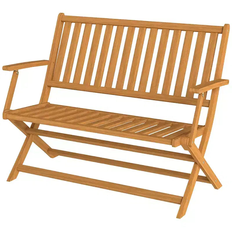 Banc d'extérieur pliant en bois pour 2 personnes avec dossier et accoudoirs pour jardin, porche, parc, balcon