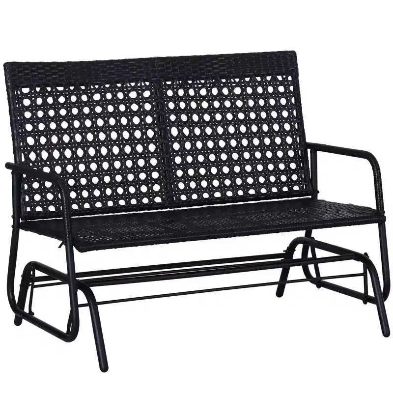 Patio 2-Person Wicker Glider Bench Rocking Chair, Outdoor All-Hand Woven PE Rattan Loveseat w/ Ergonomic Design Rocking System for Patio
