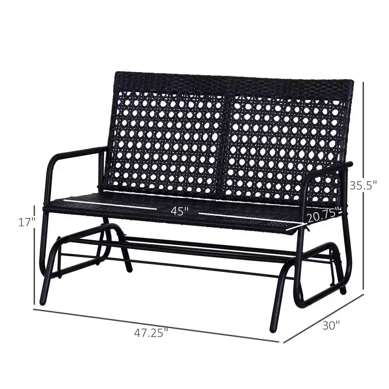 Banc à bascule planeur 2 places en osier pour patio, causeuse d'extérieur en rotin PE tressé à la main avec système à bascule ergonomique pour patio