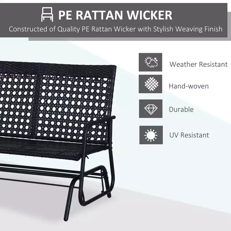 Banc à bascule planeur 2 places en osier pour patio, causeuse d'extérieur en rotin PE tressé à la main avec système à bascule ergonomique pour patio