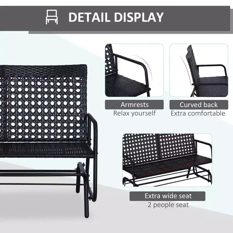 Banc à bascule planeur 2 places en osier pour patio, causeuse d'extérieur en rotin PE tressé à la main avec système à bascule ergonomique pour patio
