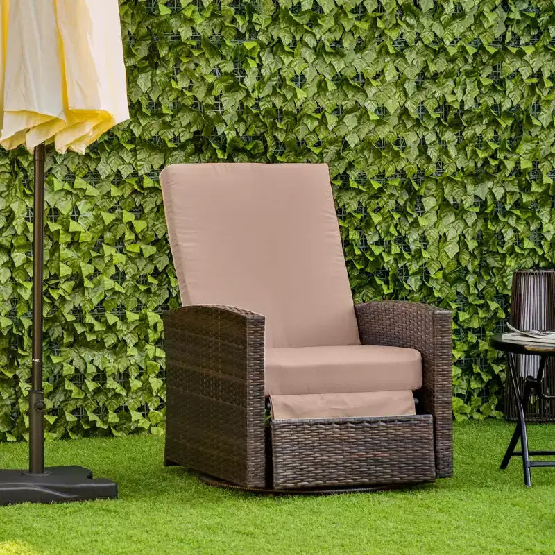 Fauteuil inclinable pivotant en osier pour l'extérieur, dossier inclinable, repose-pieds relevable, base rotative à 360 degrés, coussins résistants à l'eau pour patio