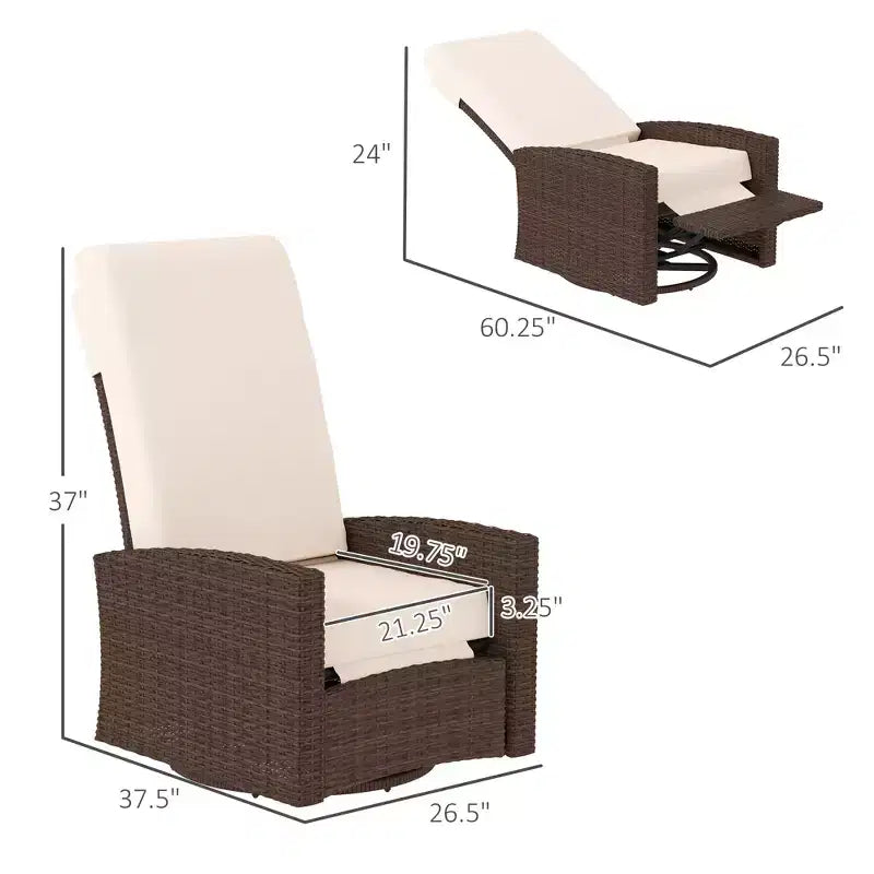 Fauteuil inclinable pivotant en osier pour l'extérieur, repose-pieds relevable, rotation à 360 degrés, coussins résistants à l'eau
