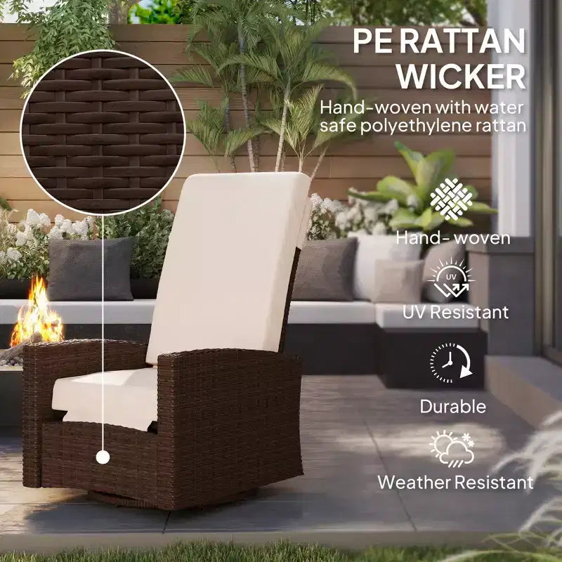 Fauteuil inclinable pivotant en osier pour l'extérieur, repose-pieds relevable, rotation à 360 degrés, coussins résistants à l'eau