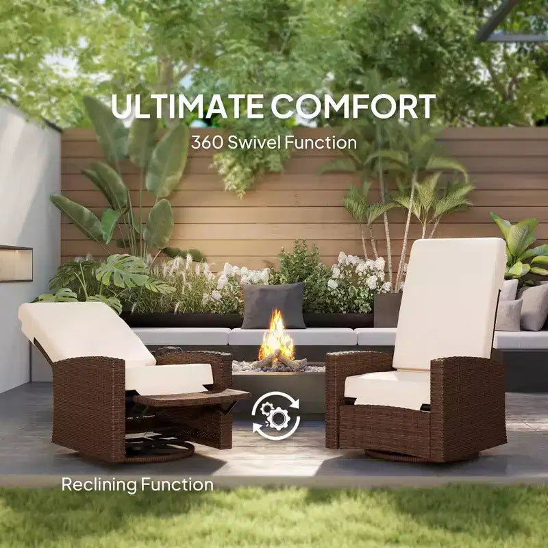 Fauteuil inclinable pivotant en osier pour l'extérieur, repose-pieds relevable, rotation à 360 degrés, coussins résistants à l'eau